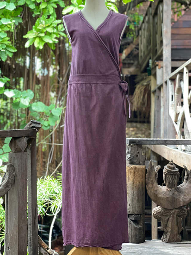 asana ヘンプコットン 厚手 カシュクール ノースリーブ ワンピース