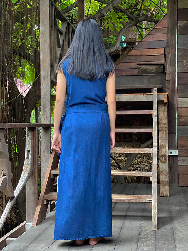 asana ヘンプコットン 厚手 カシュクール ノースリーブ ワンピース