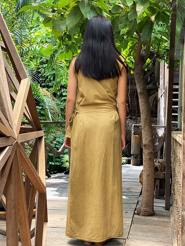 asana ヘンプコットン 厚手 カシュクール ノースリーブ ワンピース