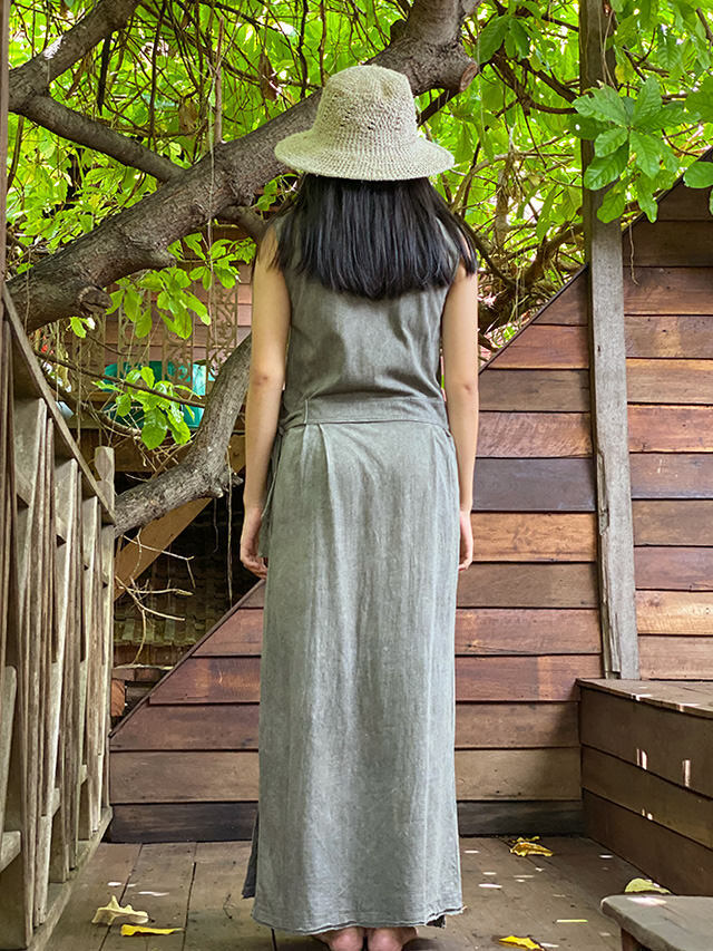 asana ヘンプコットン 厚手 カシュクール ノースリーブ ワンピース