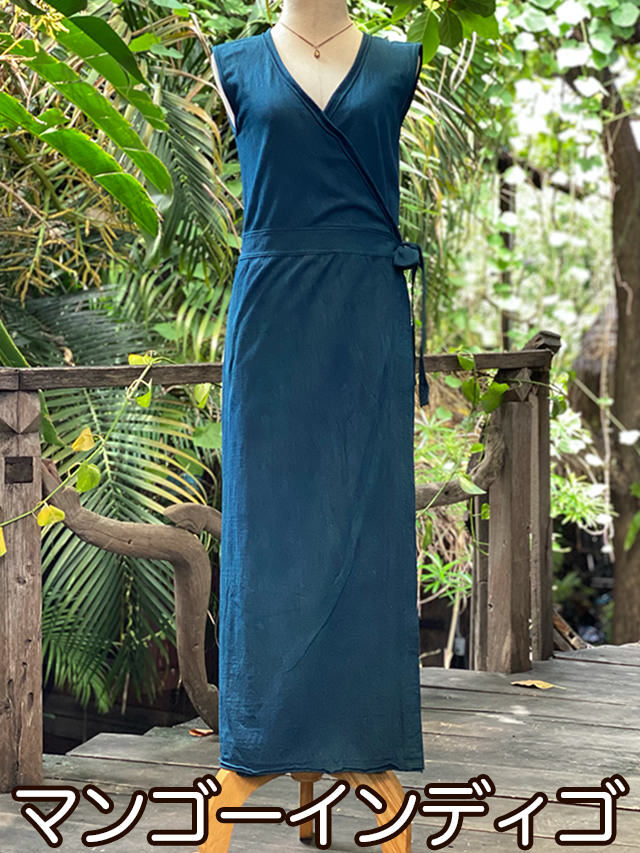 asana ヘンプコットン 厚手 カシュクール ノースリーブ ワンピース