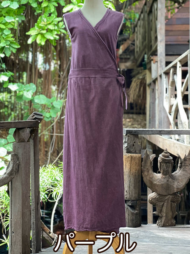 asana ヘンプコットン 厚手 カシュクール ノースリーブ ワンピース