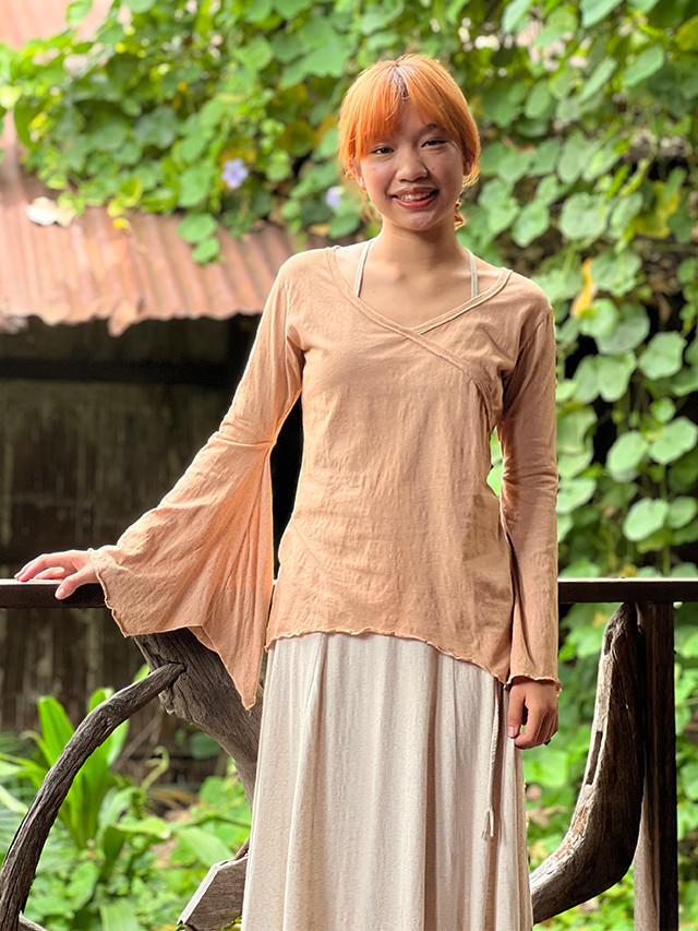 KRN◎草木染め ヨガウエア◎ログウッド×大青葉...羽織 トップス asana ヘンプコットン 薄手 カシュクール風 フレアースリーブ・草木染