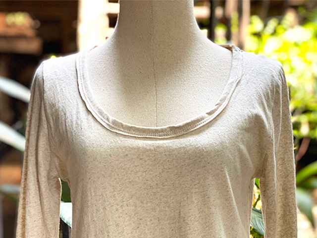 asana ヘンプコットン 薄手 ７分袖カットソー・きなり