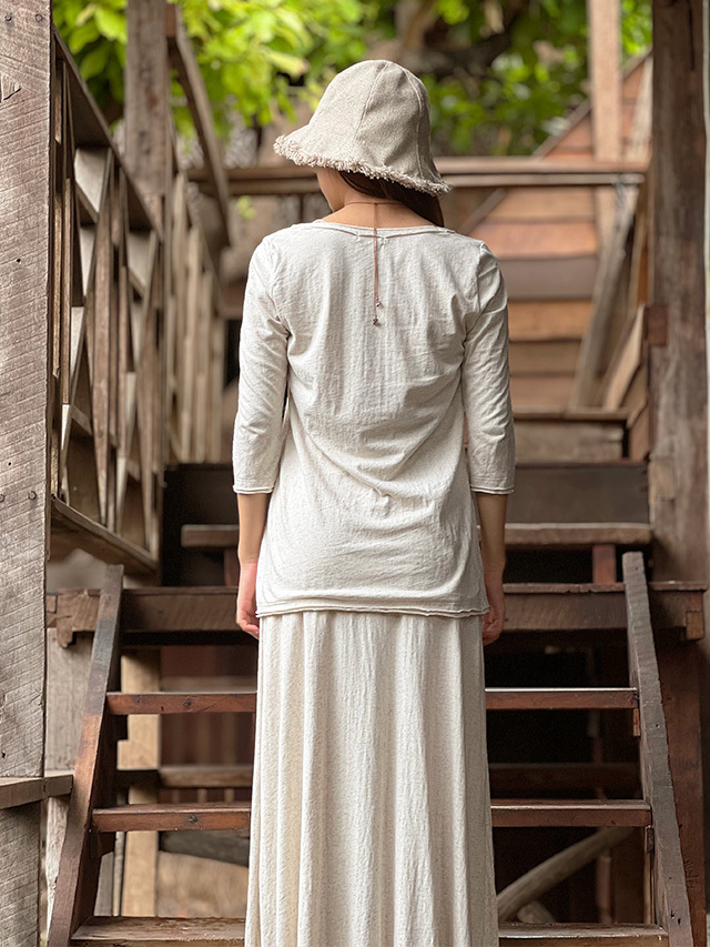 asana ヘンプコットン 7分袖カットソー・きなり【パヤカ オンライン