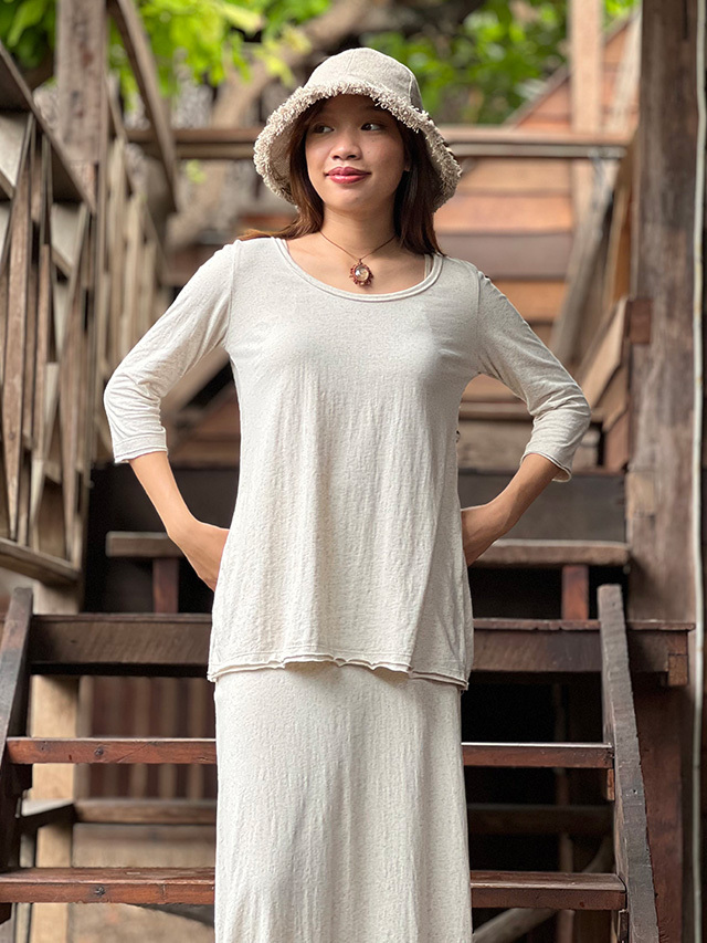 asana ヘンプコットン 7分袖カットソー・きなり【パヤカ オンライン