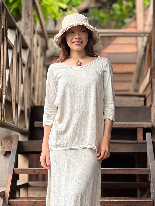 asana ヘンプコットン 7分袖カットソー・きなり【パヤカ オンライン