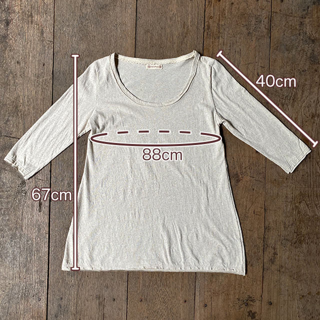 asana ヘンプコットン 薄手 ７分袖カットソー・きなり