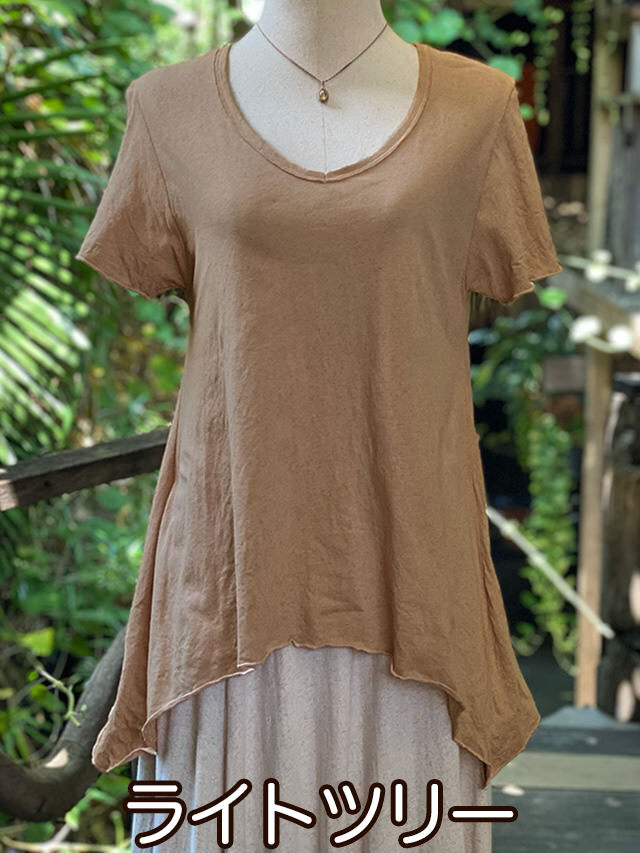 asana ヘンプコットン 薄手 Vネック Tシャツ・草木染め【パヤカ