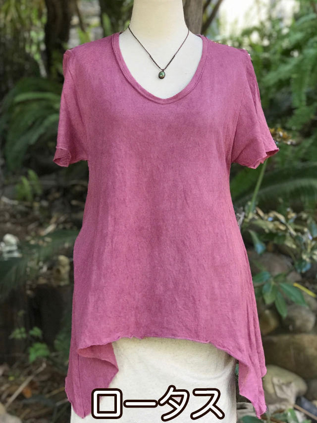 asana ヘンプコットン 薄手 Vネック Tシャツ・草木染め【パヤカ