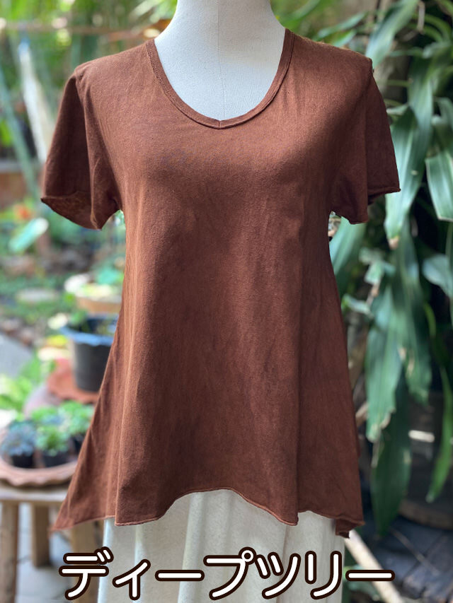 asana ヘンプコットン 薄手 Vネック Tシャツ・草木染め【パヤカ