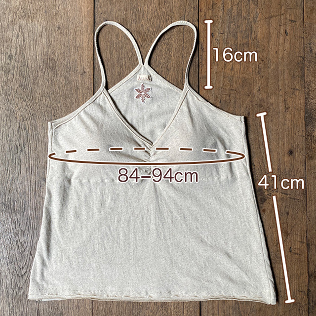 asana ヘンプコットン 薄手 パット入り キャミタンク・きなり