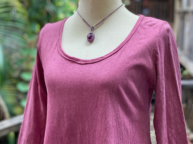 asana ヘンプコットン 薄手 ７分袖カットソー・草木染め