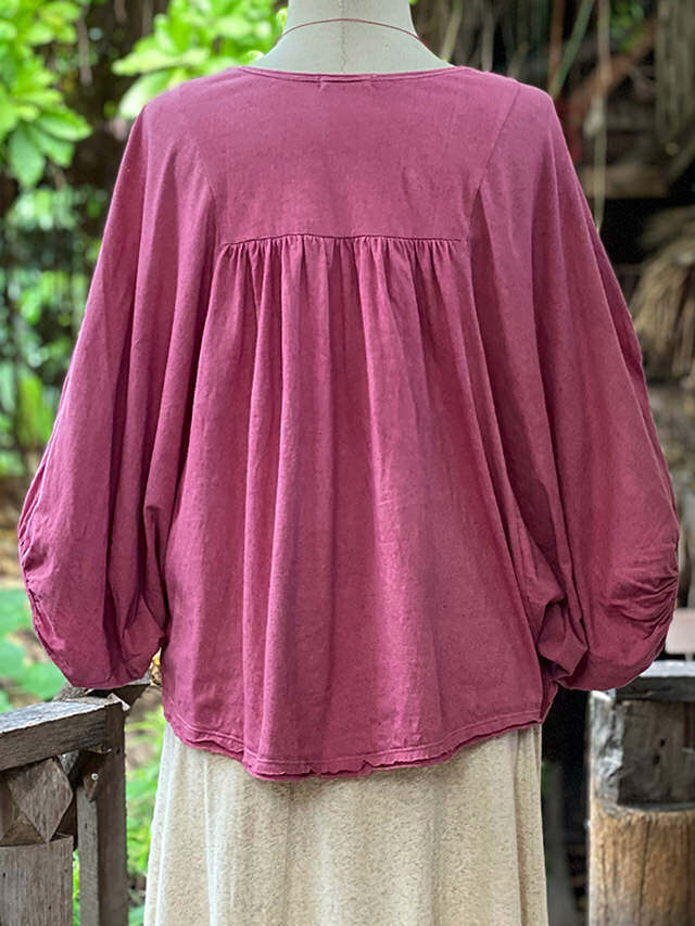 asana ヘンプコットン 薄手 ギャザー ポンチョ・草木染め 【パヤカ