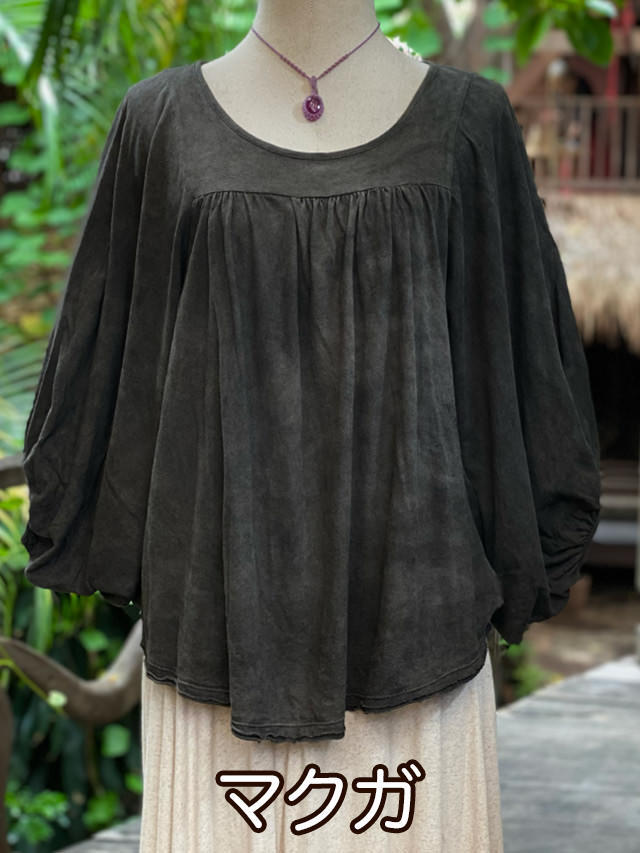 あすなページ asana ヘンプコットン 薄手 ギャザー ポンチョ・草木染め 【パヤカ