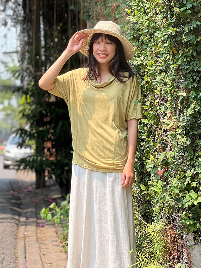 asana ヘンプコットン テロテロ ゆったり ハイネック ブラウス・草木染  