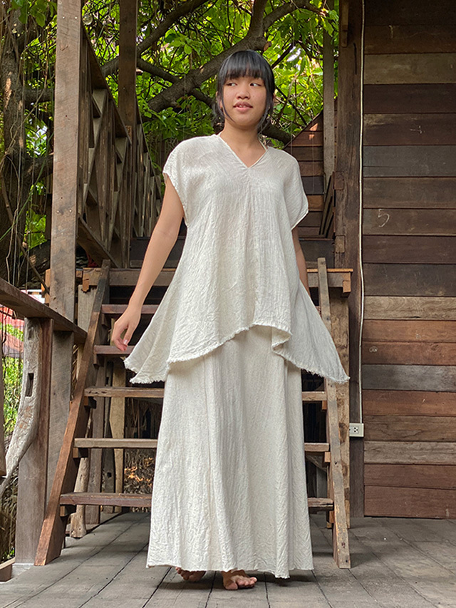 asana 麻100% 薄手 ひらひら 貫頭衣シャツ・きなり【パヤカ オンライン