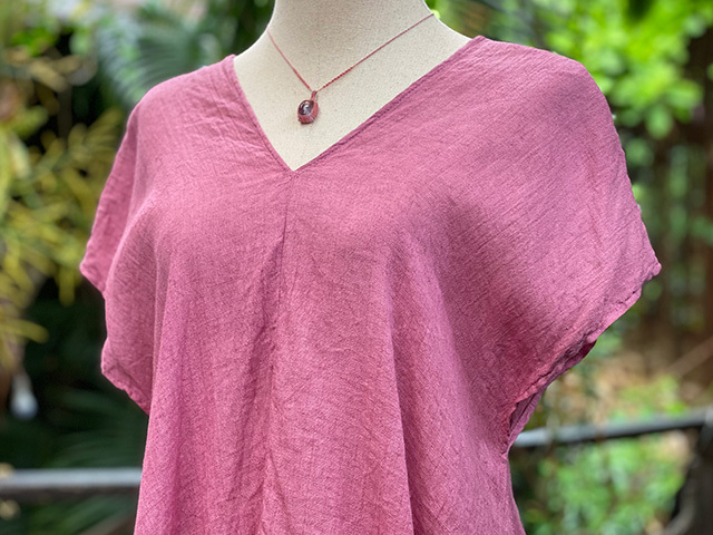 asana 麻100% ひらひら 貫頭衣シャツ・草木染め