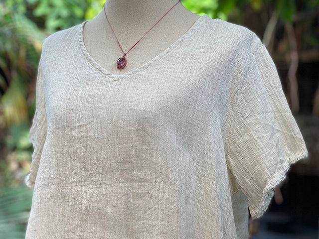 asana 麻100% ゆったり フリンジ &or;ネック Tee・きなり