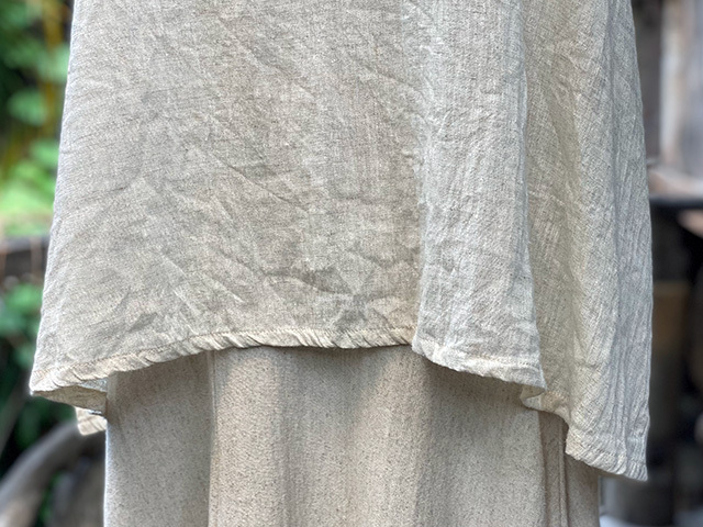 asana 麻100% ゆったり フリンジ &or;ネック Tee・きなり