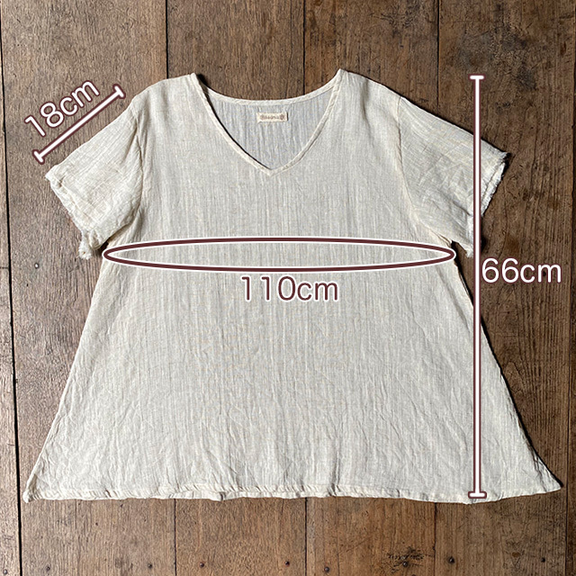 asana 麻100% ゆったり フリンジ &or;ネック Tee・きなり