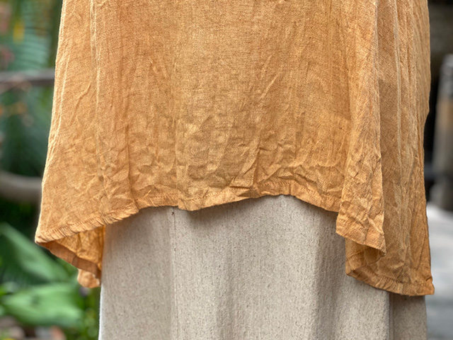 asana 麻100% ゆったり フリンジ Vネック Tee・草木染め