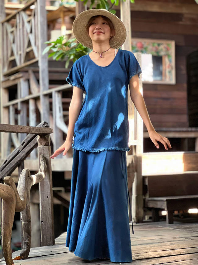 asana HEMP100% テロテロ バイアス Tee●草木染めチーク asana HEMP100% テロテロ バイアス Tee・草木染め【パヤカ オンライン
