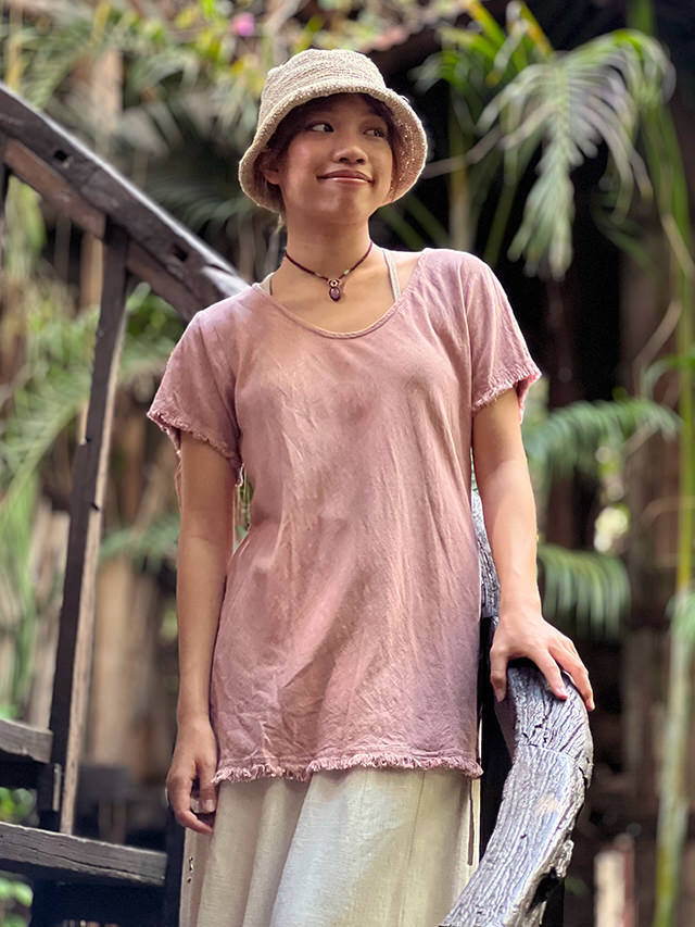 asana HEMP100% テロテロ バイアス Tee●草木染めチーク asana HEMP100% テロテロ バイアス Tee・草木染め【パヤカ オンライン