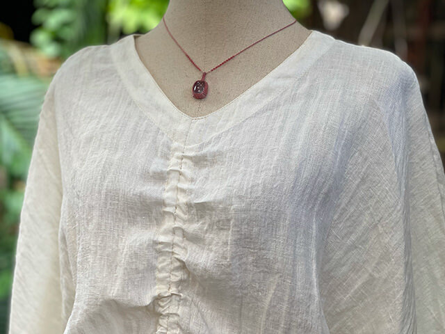 asana HEMP100% ガーゼ 切り替え ギャザー ブラウス・きなり