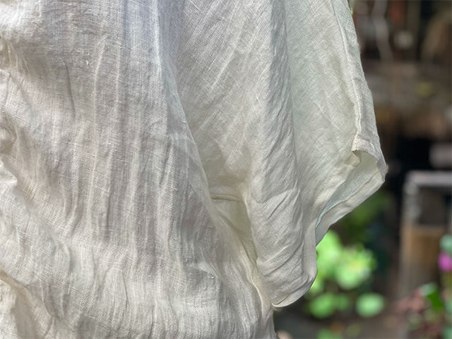 asana HEMP100% ガーゼ 切り替え ギャザー ブラウス・きなり