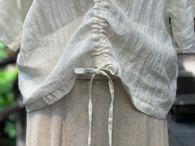 asana HEMP100% ガーゼ 切り替え ギャザー ブラウス・きなり