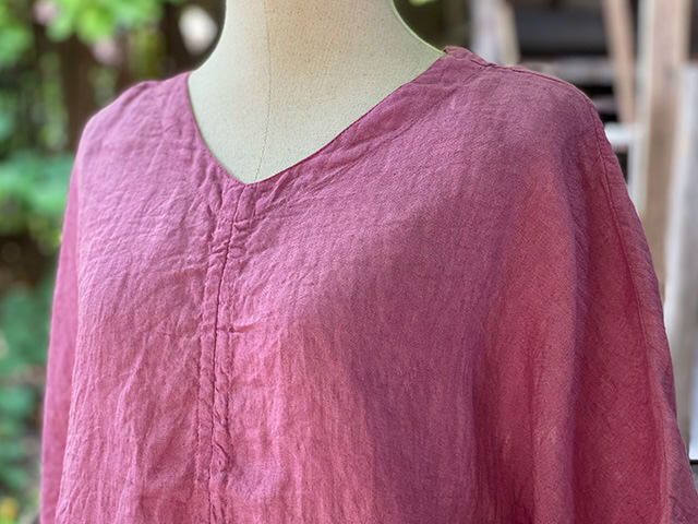 asana HEMP100% ガーゼ 切り替え ギャザー ブラウス・草木染め