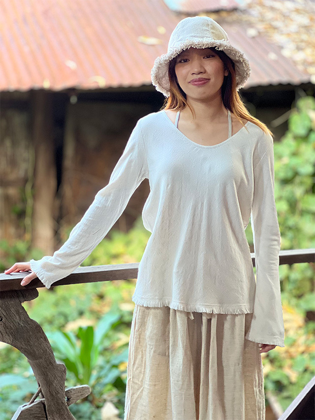 asana HEMP100% テロテロ バイアス ロング フレアースリーブ asana HEMP100% テロテロ バイアス ロング フレアースリーブ・きなり