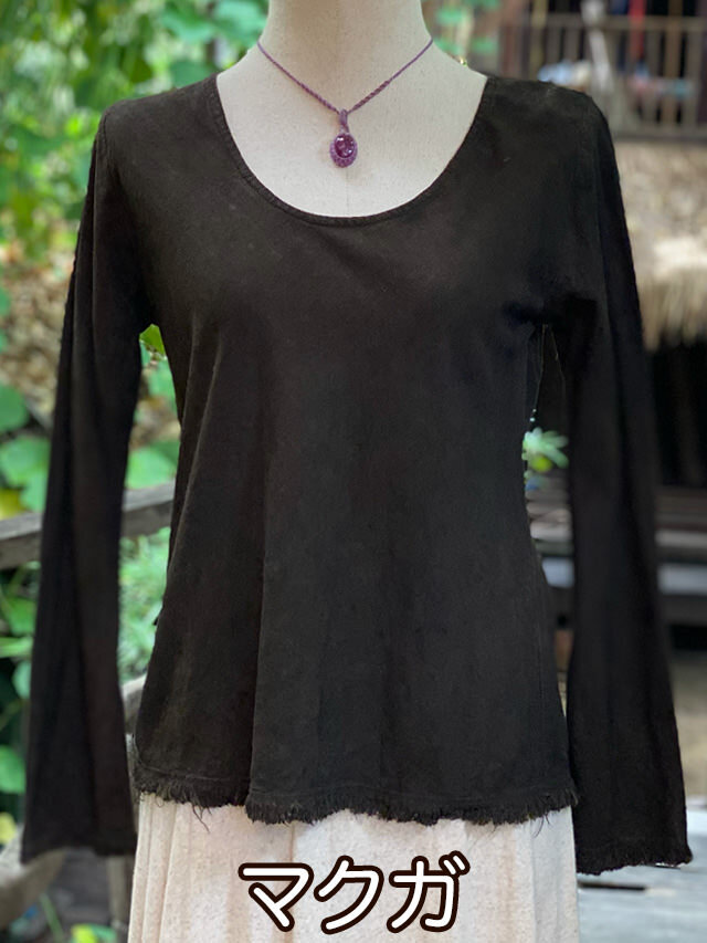 asana HEMP100% テロテロ バイアス ロング フレアースリーブ・草木染め