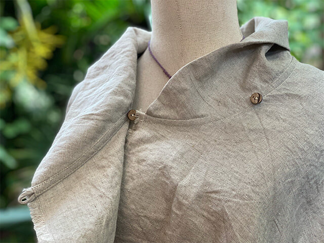 asana HEMP100% 厚手 フリンジ ショート ポンチョ・きなり