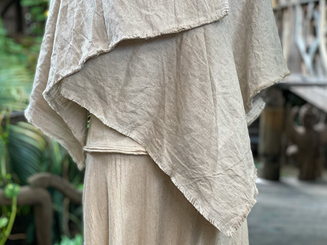 asana HEMP100% 厚手 フリンジ ショート ポンチョ・きなり