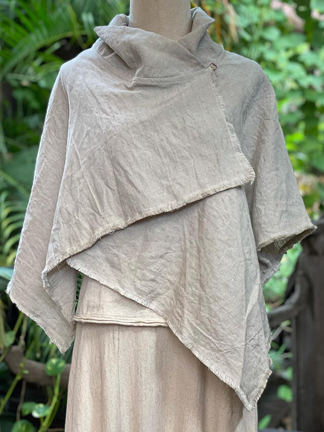 asana HEMP100% 厚手 フリンジ ショート ポンチョ・きなり【パヤカ