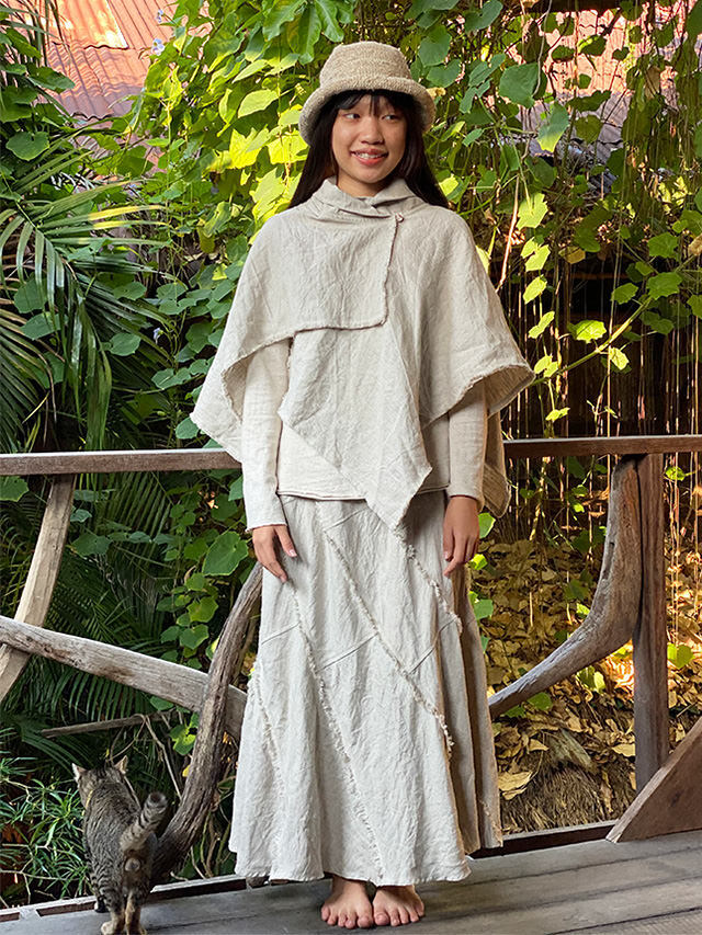 asana HEMP100% 厚手 フリンジ ショート ポンチョ・きなり【パヤカ