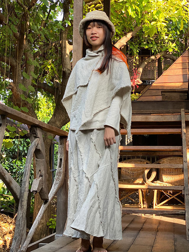 asana HEMP100% 厚手 フリンジ ショート ポンチョ・きなり【パヤカ