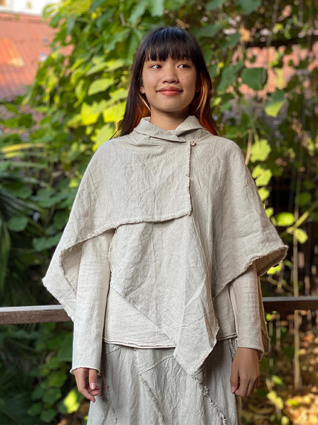 即興 sokkyou フリンジポンチョ asana HEMP100% 厚手 フリンジ ショート ポンチョ・きなり【パヤカ