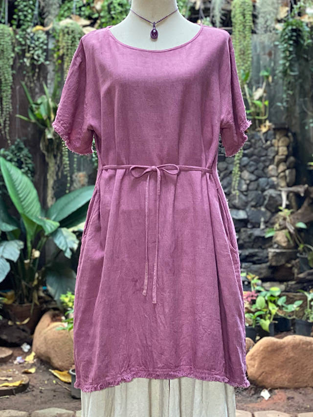 asana HEMP100% テロテロ フリンジ チュニック・草木染め