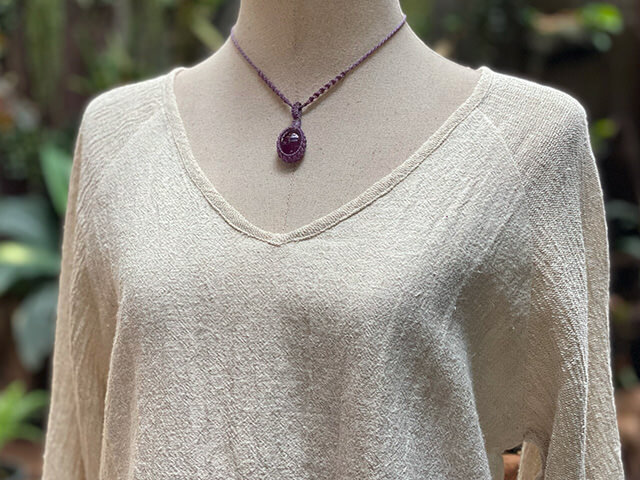 asana 麻100% ラグラン 七分袖 カットソー・きなり