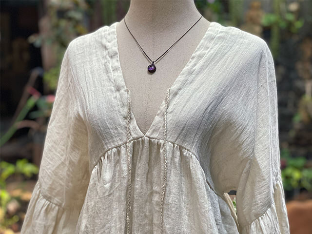 asana 麻100% ガーゼ 三つ編み ギャザー ブラウス・きなり