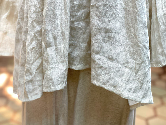 asana 麻100% ガーゼ 三つ編み ギャザー ブラウス・きなり