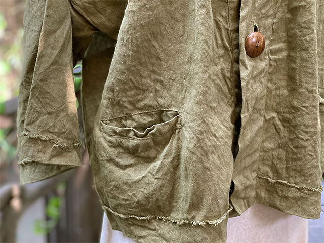 asana HEMP100% 羽織り フリンジ ジャケット・草木染め