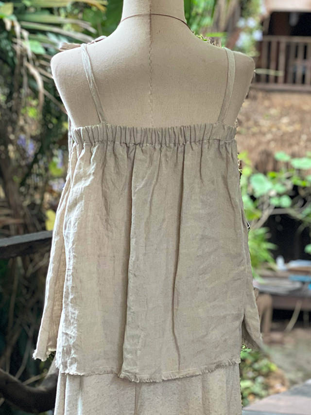 asana HEMP100% 薄手 ひらひら フリンジ キャミソール・きなり