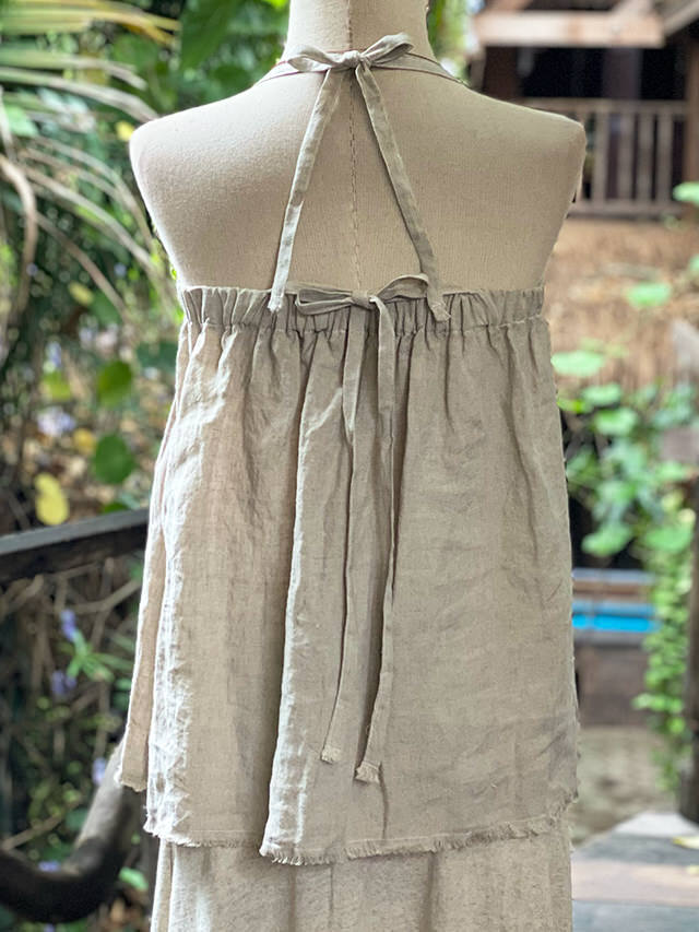 asana HEMP100% 薄手 ひらひら フリンジ キャミソール・きなり