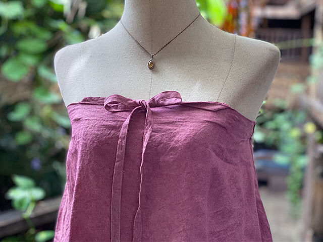 asana HEMP100% 薄手 ひらひら フリンジ キャミソール・草木染め