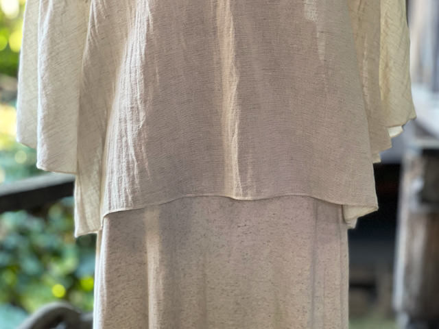 asana 麻100% 薄手 ひらひら ロング ブラウス・きなり