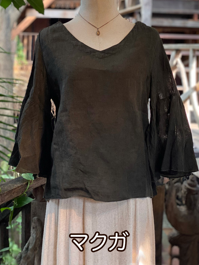 asana 麻100% ひらひら ロング ブラウス・草木染め【パヤカ